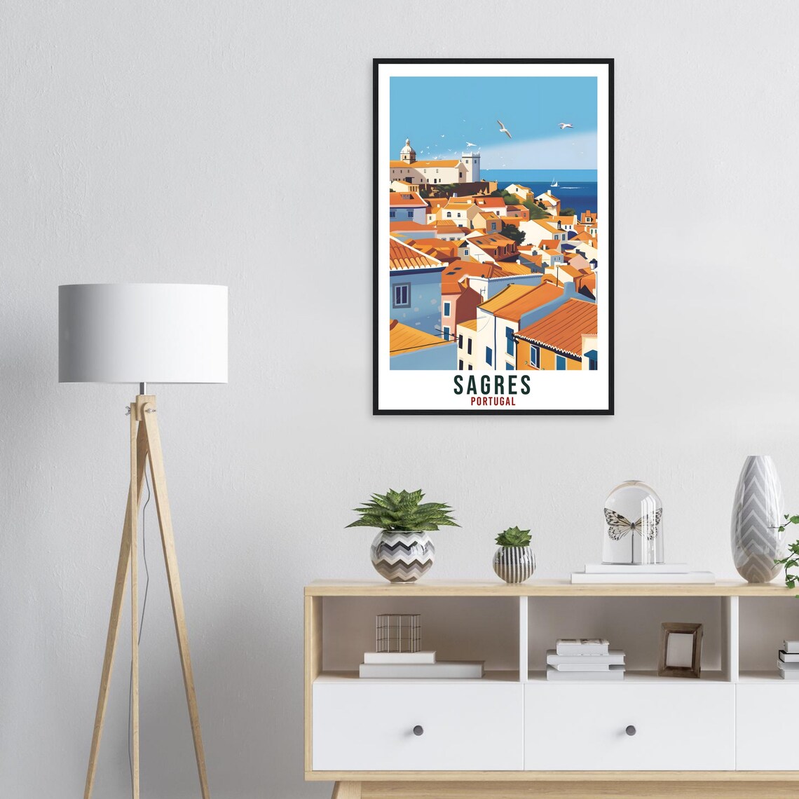 Sagres Portugal Coastal Town Fortress Church Sailboat Travel Poster - Image 3