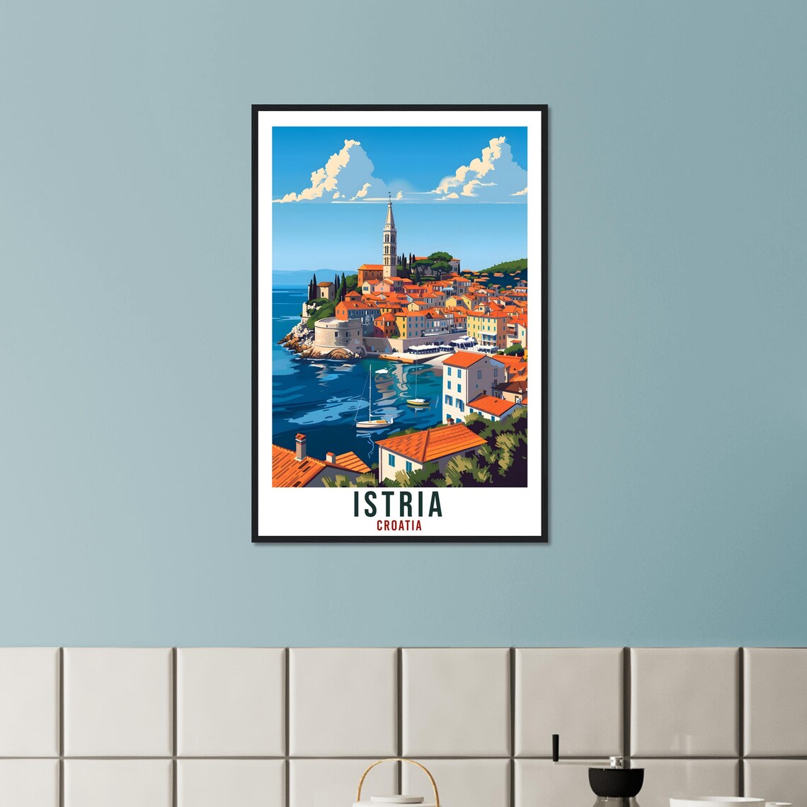 Istria Croatia Coastal Town Bell Tower Vintage Style Travel Poster - Image 3