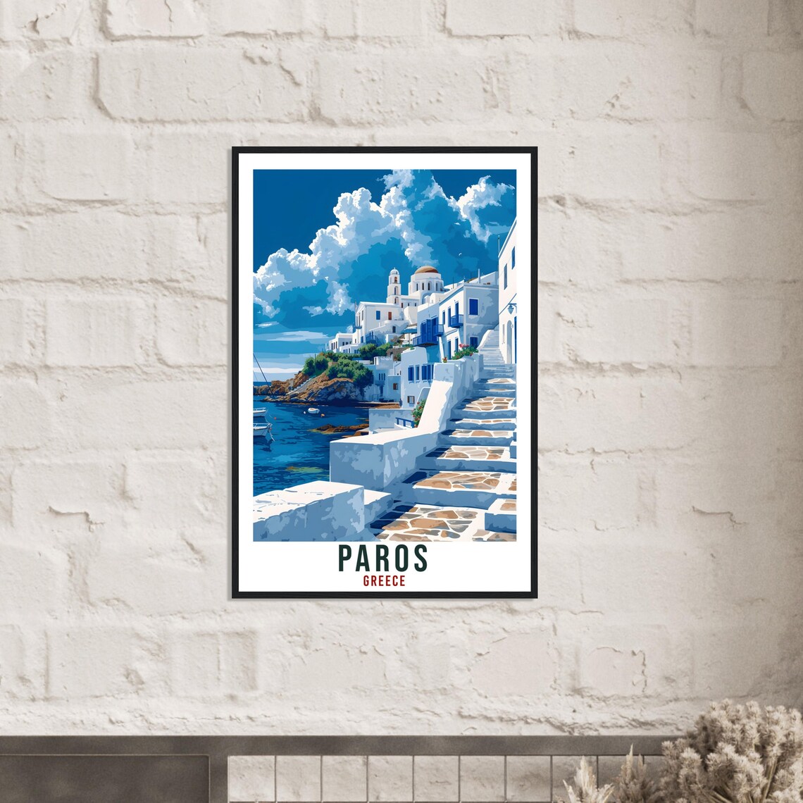 Paros Greece Whitewashed Houses Overlooking the Harbor Travel Poster - Image 4