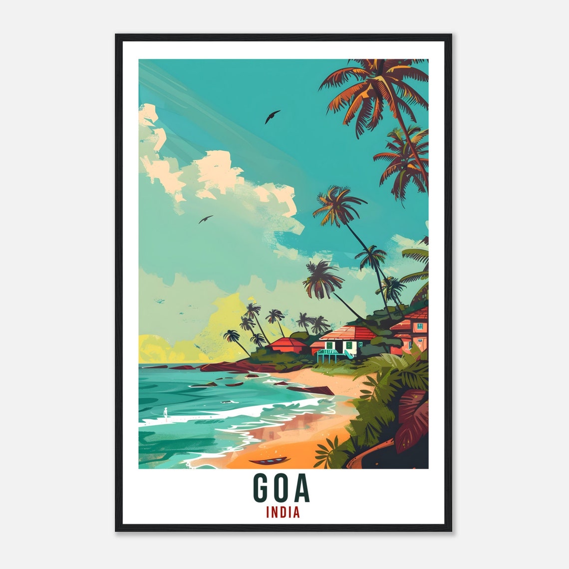Goa India Tropical Beach Palm Trees Vintage Sunset Travel Poster - Image 4