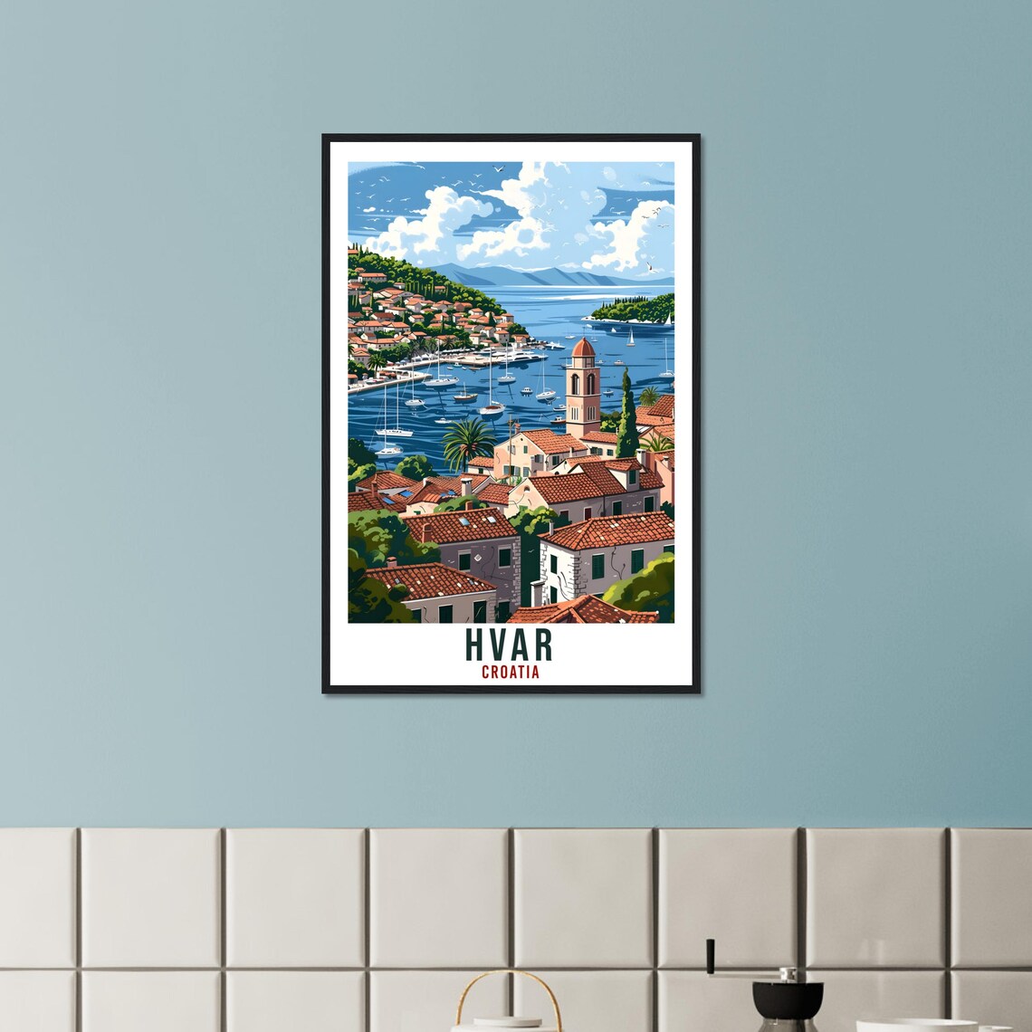 Hvar Croatia Island Harbor Sailboats Vintage Style Travel Poster - Image 2