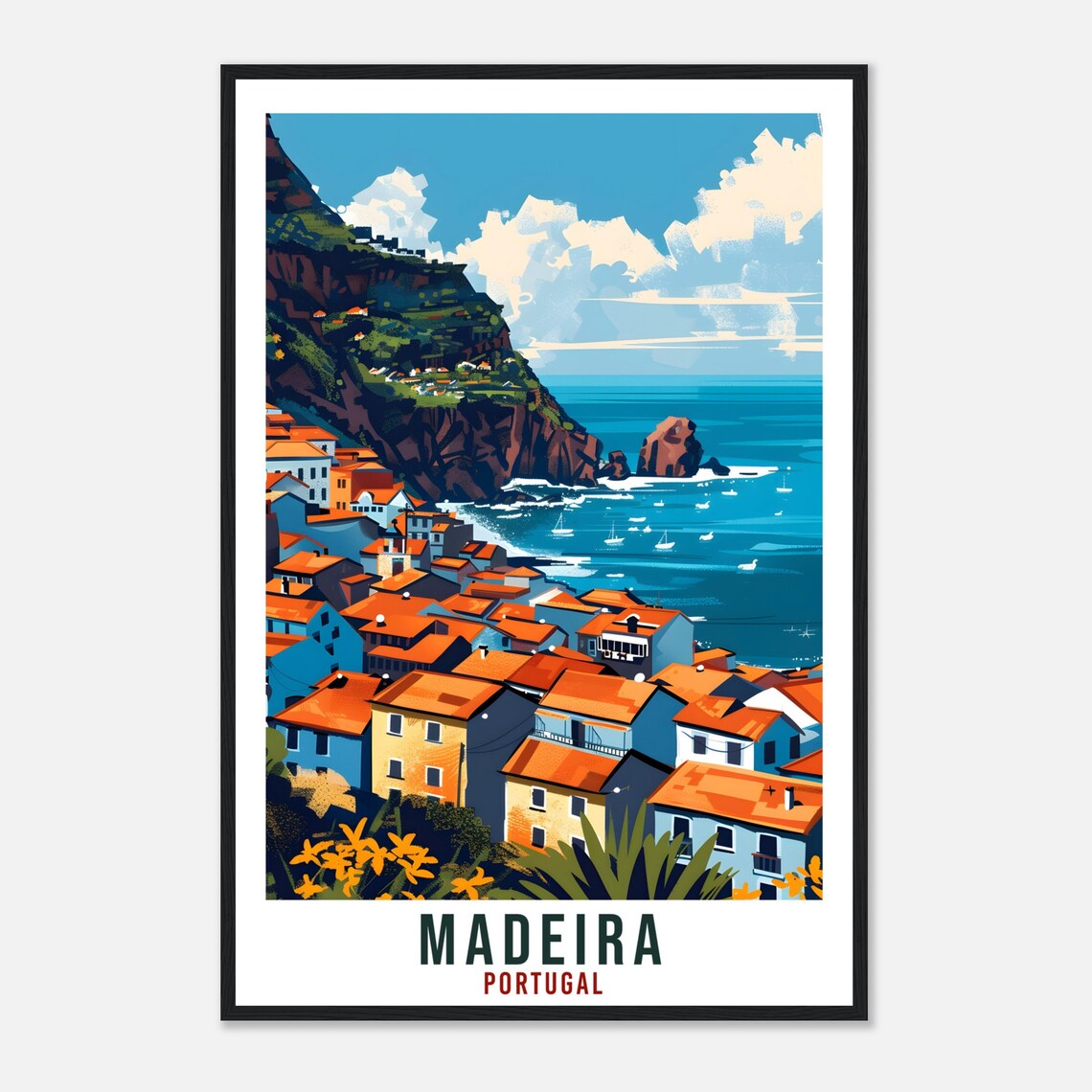 Madeira Portugal Cliffside Village Wide Ocean View Travel Poster - Image 4