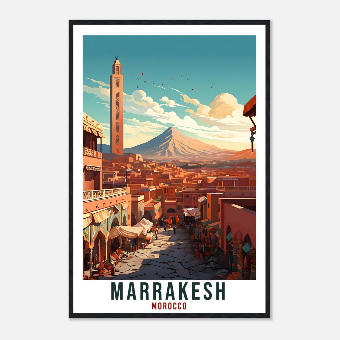 Marrakesh Morocco Sunset Medina Minaret Mountain Travel Poster - Image 4