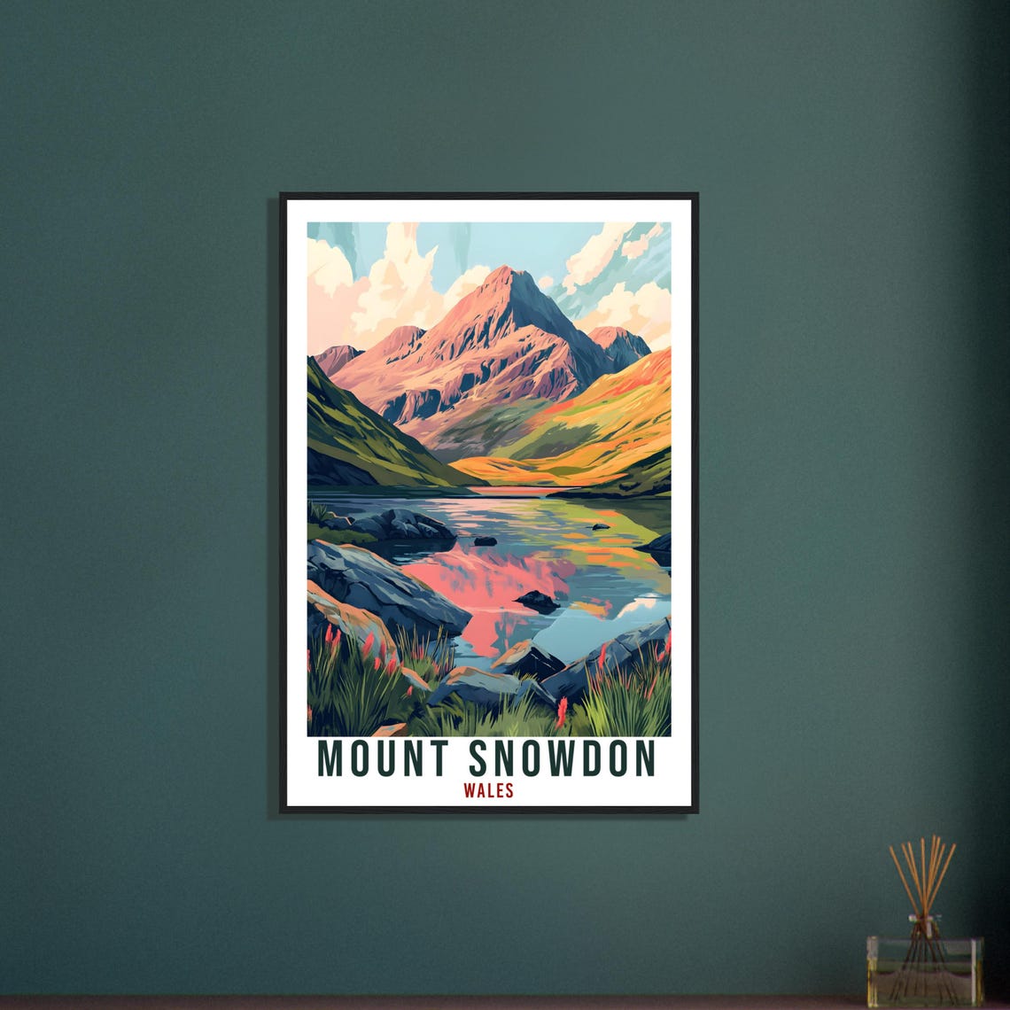 Mount Snowdon Wales Lake Reflection Rugged Mountain Travel Poster - Image 3
