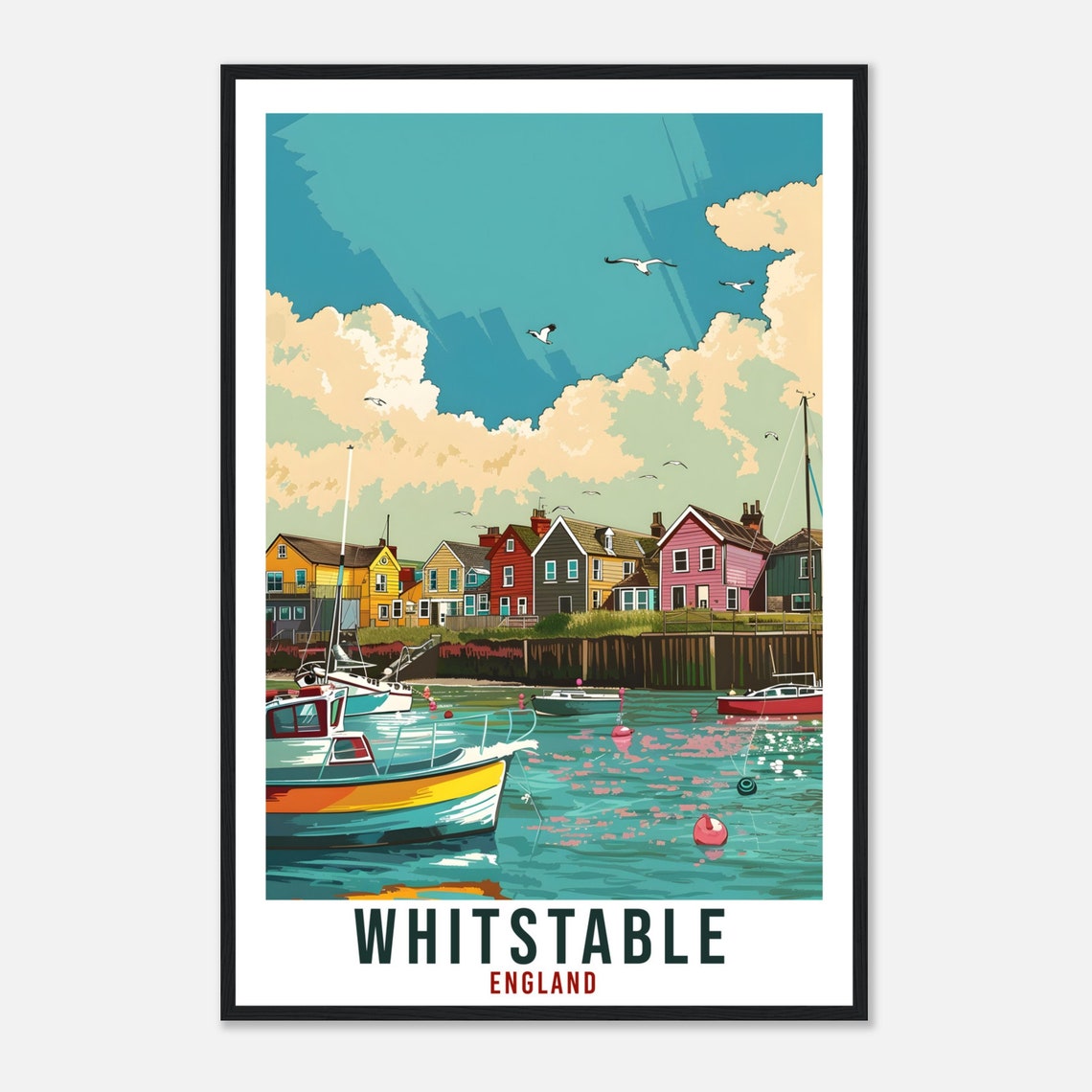 Whitstable England Harbor Boats Colorful Seaside Travel Poster - Image 4