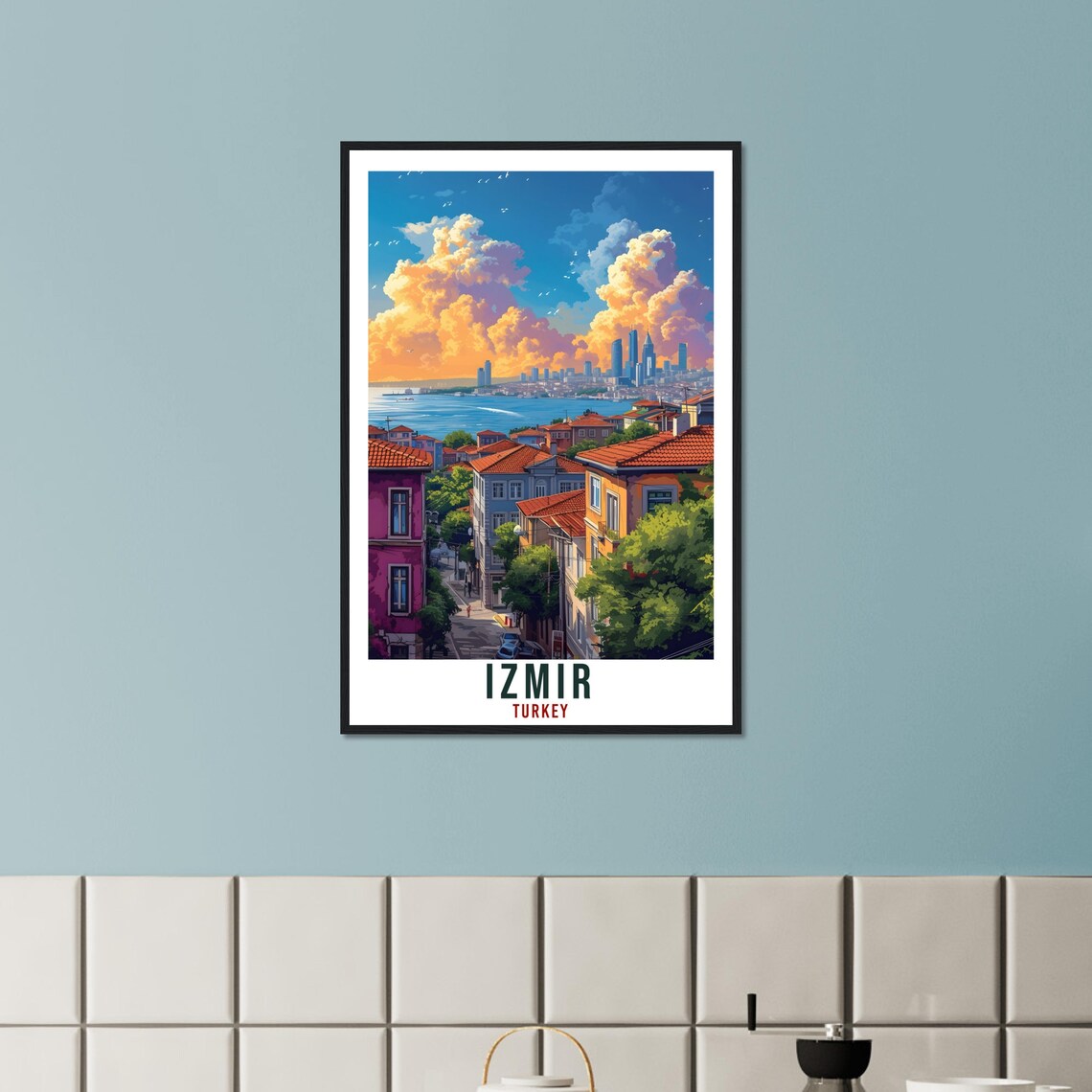 Izmir Turkey Waterfront Old Town Skyline Across the Bay Travel Poster - Image 2