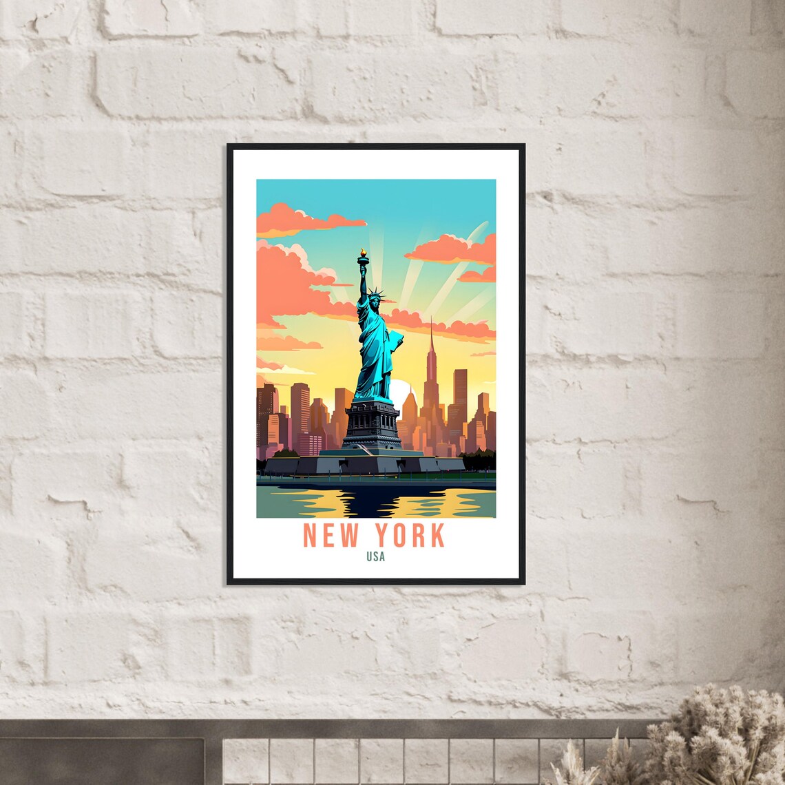 New York USA Statue Of Liberty Sunrise Skyline Travel Poster - Image 4