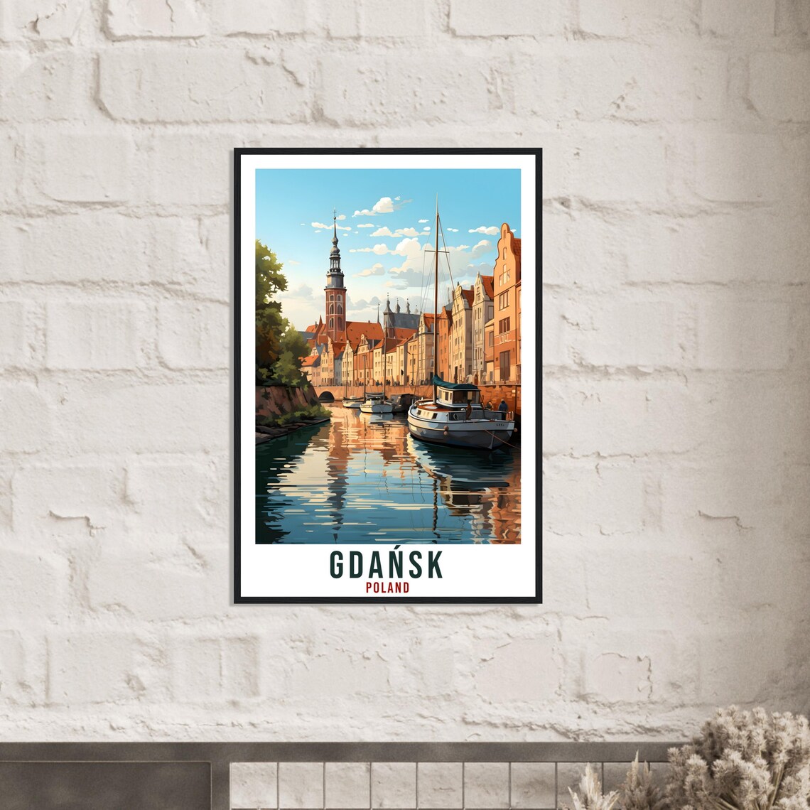 Gdansk Poland Harbor Boats River Waterfront Illustration Travel Poster - Image 2