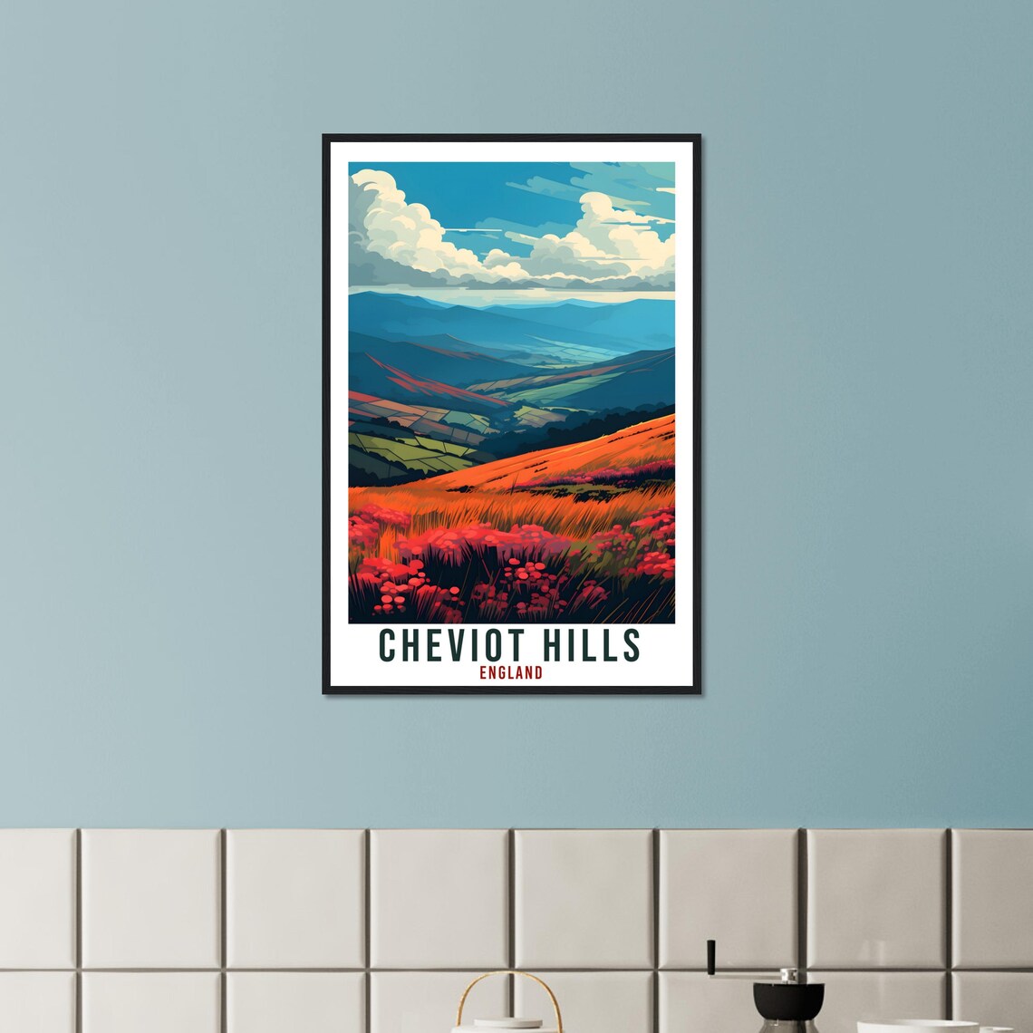 Cheviot Hills Travel Poster, England Landscape Artwork - Image 3