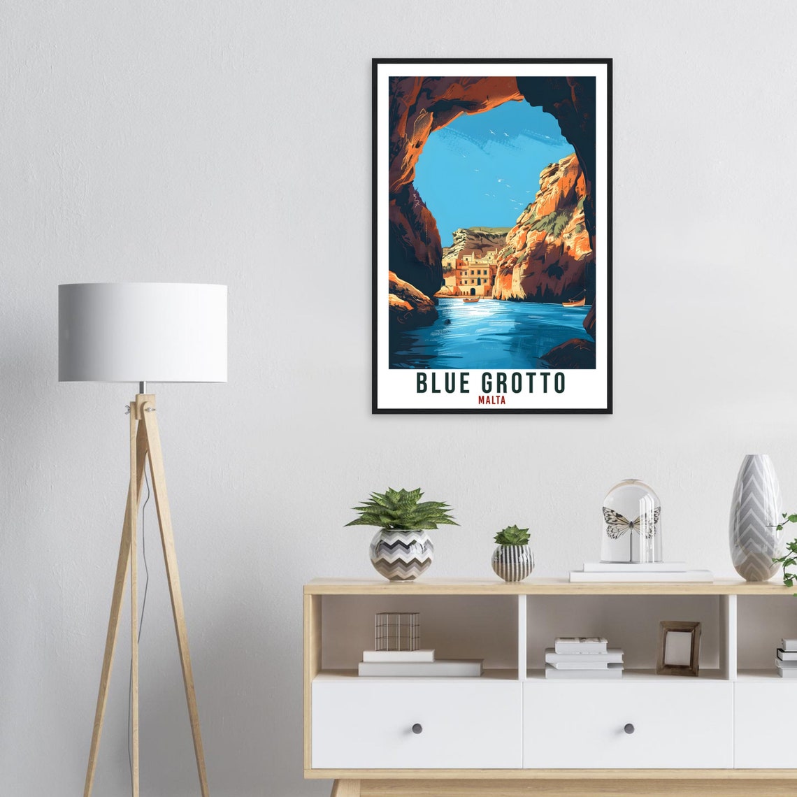 Blue Grotto Malta Sea Cave Vintage Travel Illustration Poster - Image 2