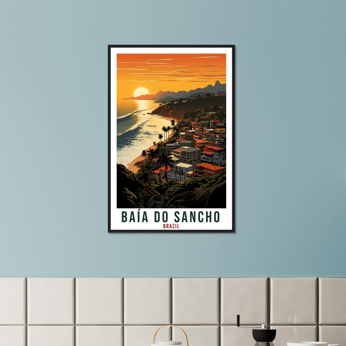 Baia do Sancho Brazil Golden Sunset Beach Cliffs Coastline Poster - Image 3