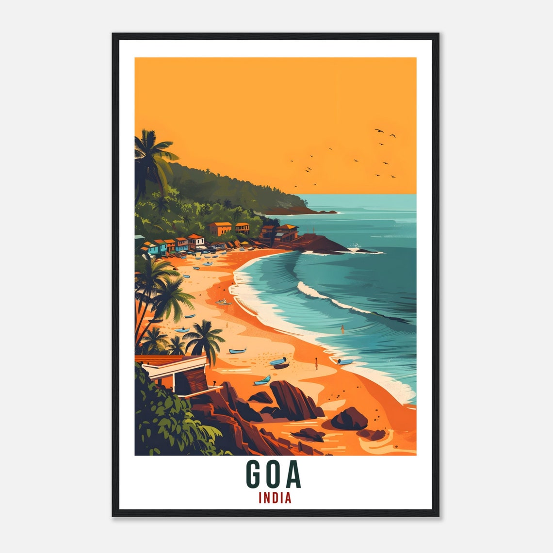 Goa India Sunset Beach Cliffs Fishing Boats Coastal Travel Poster - Image 4