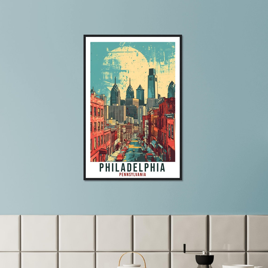 Philadelphia Pennsylvania Vintage City Skyline Travel Poster - Image 3