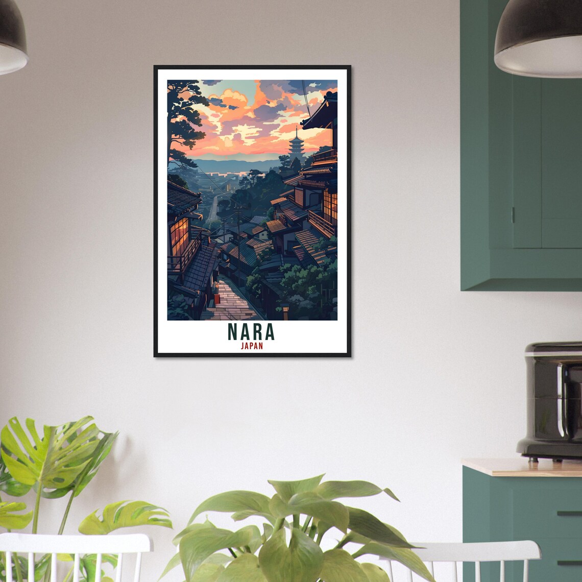 Nara Japan Sunset Pagoda Hillside Temples Golden Travel Poster - Image 3