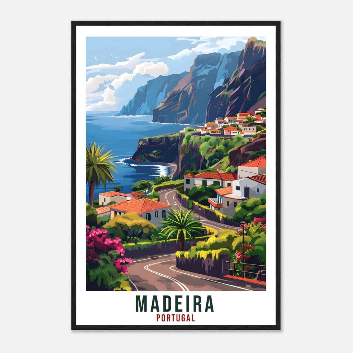 Madeira Portugal Dramatic Coastal Cliffs Village Vintage Travel Poster - Image 4