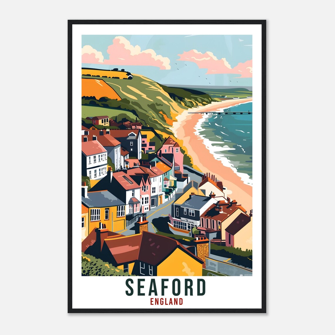 Seaford England Cliff Beach Town Seaside Vintage Travel Poster - Image 4
