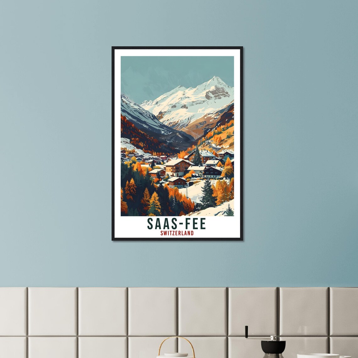 Saas-Fee Switzerland Alpine Village Snowy Peaks Travel Poster - Image 2