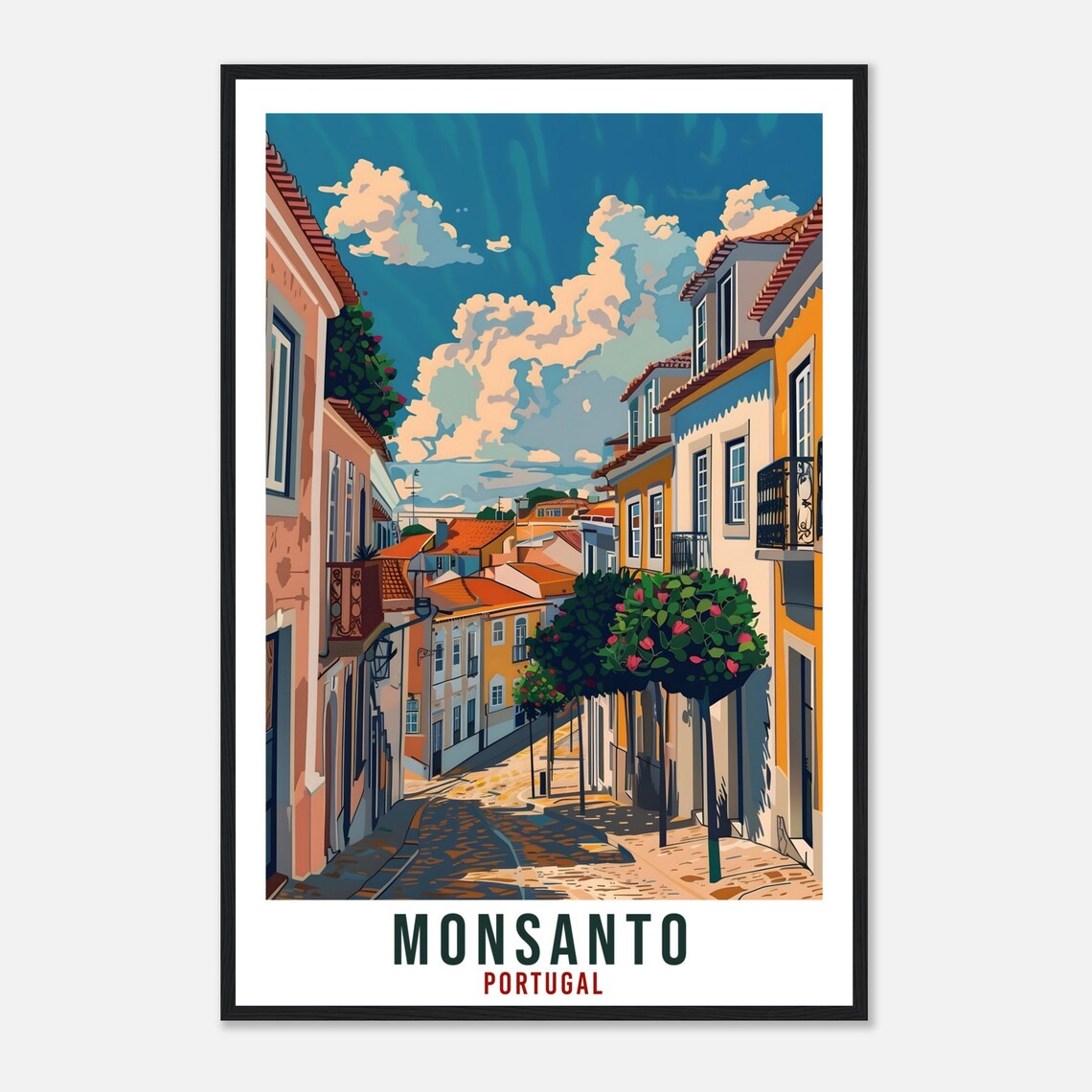 Monsanto Portugal Cobblestone Street Scene Vintage Travel Poster - Image 4