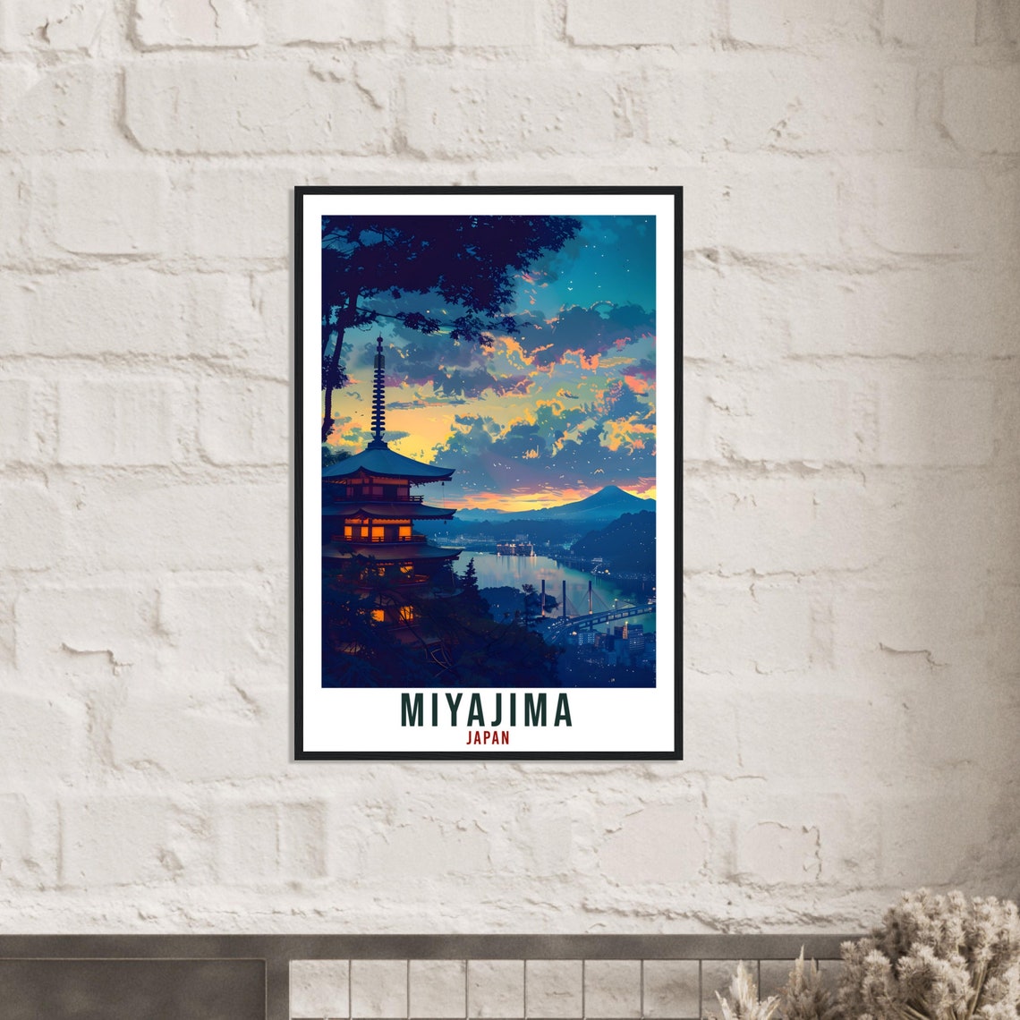 Miyajima Japan Twilight Pagoda Bay Lights Night Travel Poster - Image 3