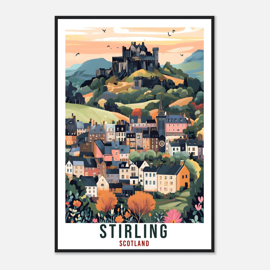 Stirling Scotland Vintage Castle Old Town Travel Sunny Poster - Image 4
