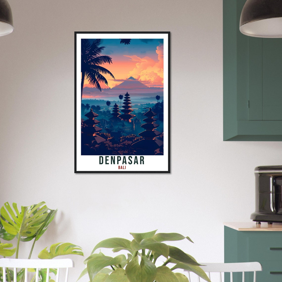 Denpasar Bali Temple Silhouette Sunset Mountain View Travel Poster - Image 3