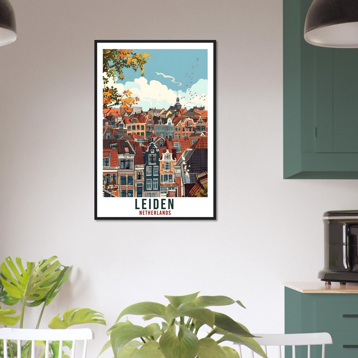 Leiden Netherlands Canal House Rooftops City View Travel Poster - Image 3