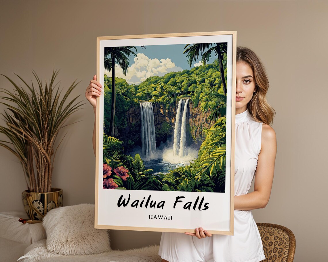 Wailua Falls Hawaii Travel Poster, Minimalist - Image 2