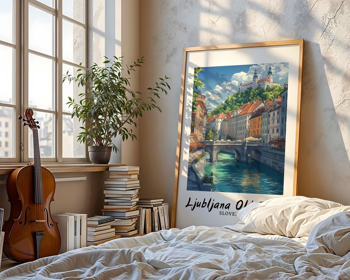 Ljubljana Old Town Slovenia River Bridge Castle Hill Travel Poster - Image 3