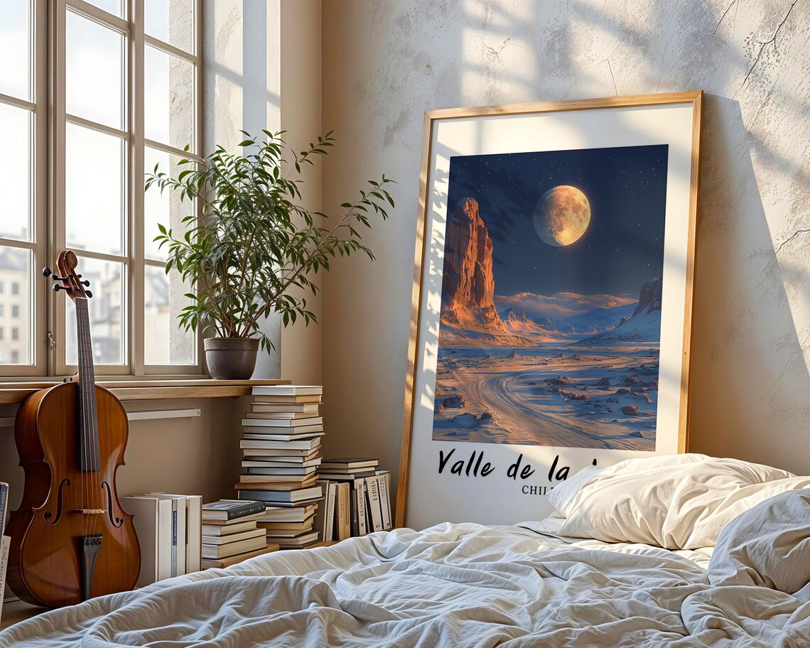 Valle de la Luna Chile Moonlit Desert Valley Night Travel Poster - Image 3