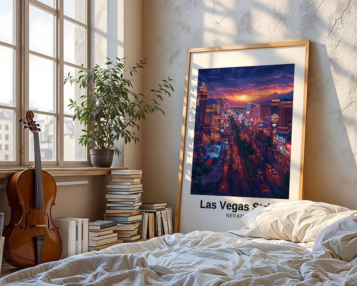 Las Vegas Strip Nevada Neon Casino Nightlife Sunset View Travel Poster - Image 3