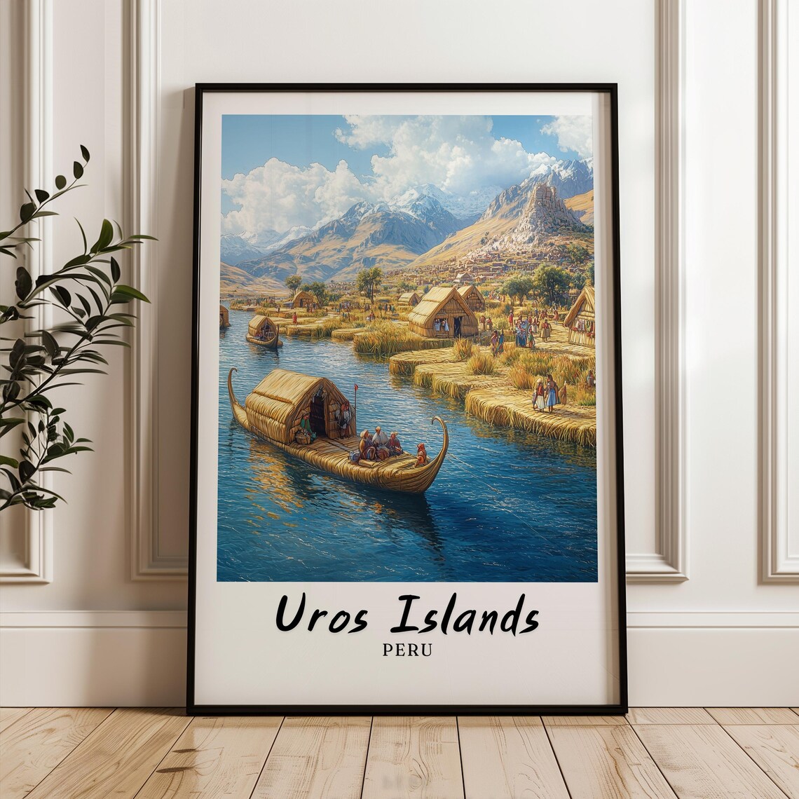 Uros Islands Travel Poster, Peru Illustration