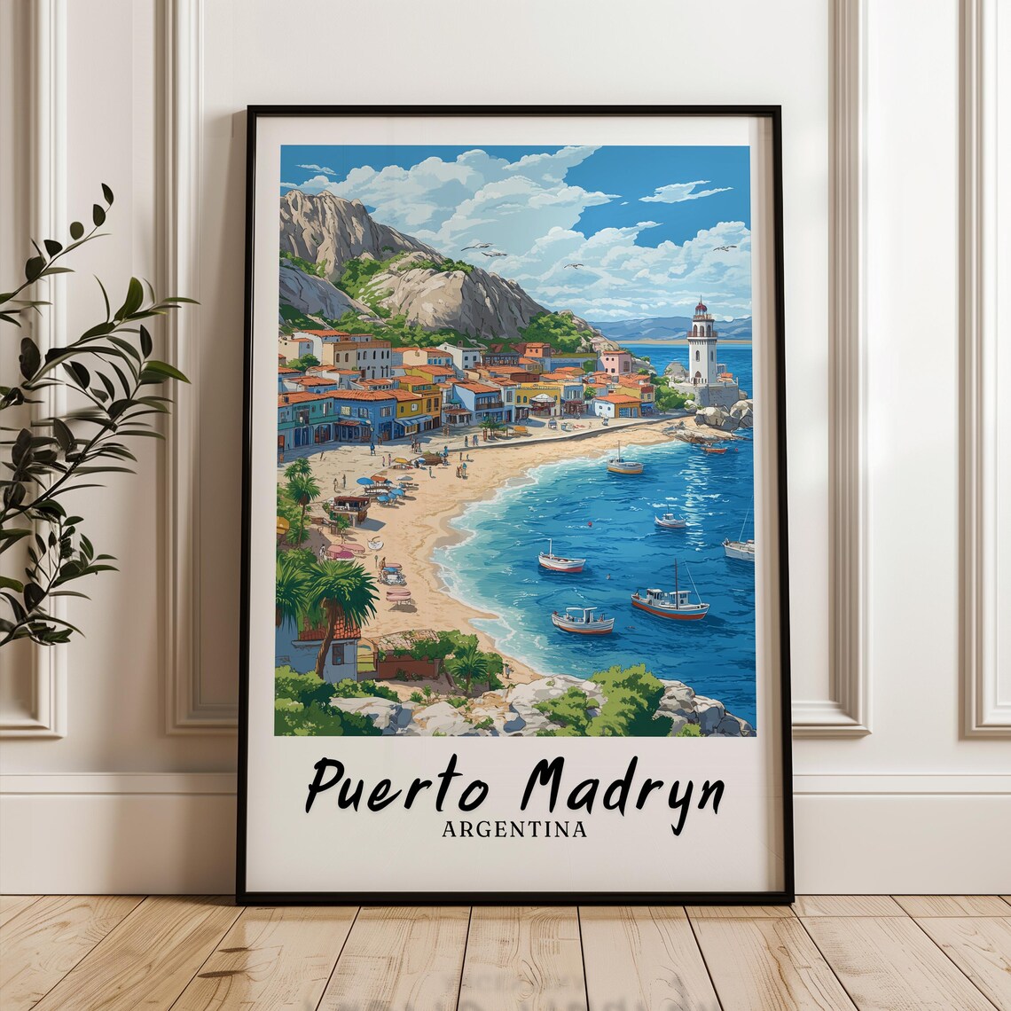 Puerto Madryn Argentina Beach Lighthouse Coastal Travel Poster