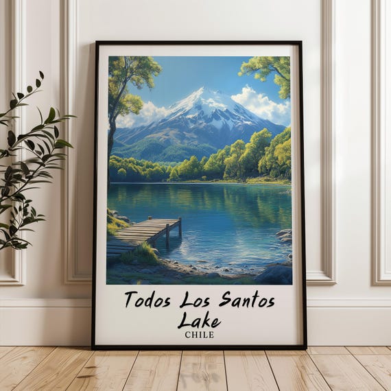 Todos Los Santos Lake Travel Print Todos Los Santos Lake Illustration Chile Poster Chile Wedding Gift Personalised Gift Chile Print