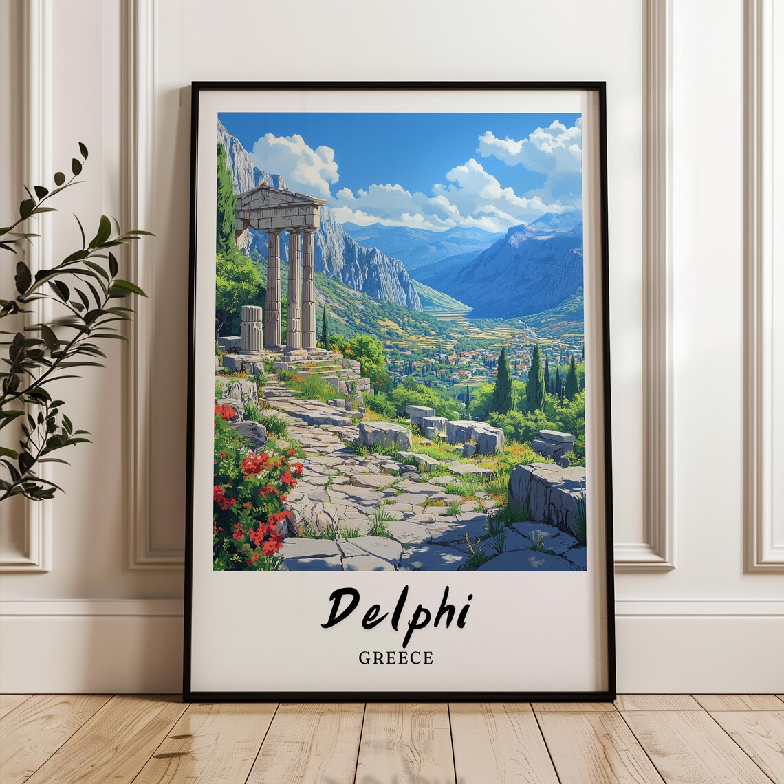 Delphi Greece Travel Poster, Minimalist Europe