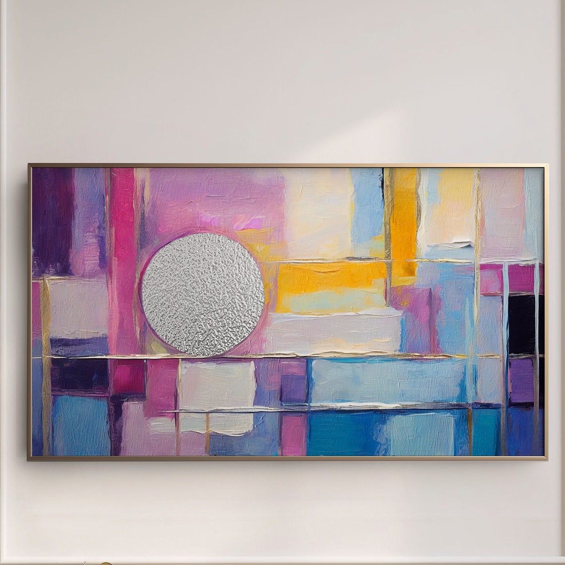 Colorful Abstract Geometric Silver Circle Modern Jewel Tone Wall Art