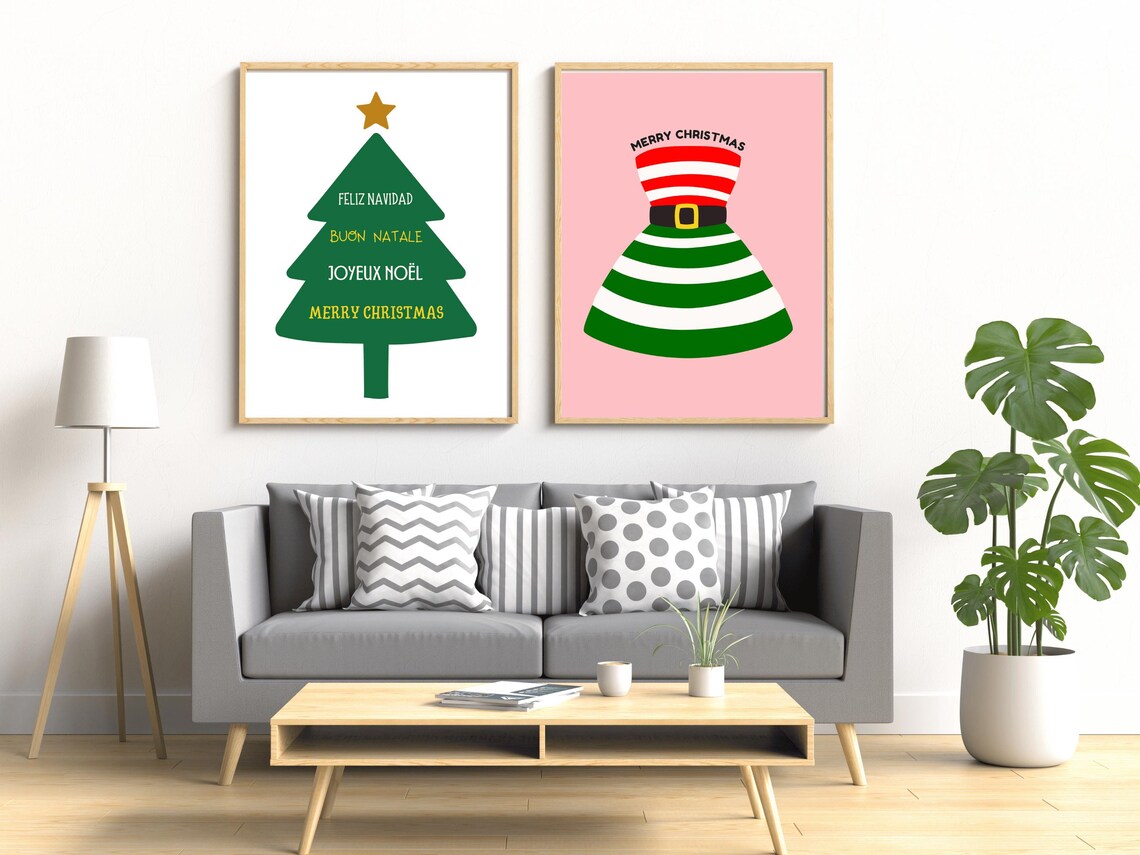 Merry Christmas Santa Dress Striped Holiday Retro Fashion Poster - Image 2