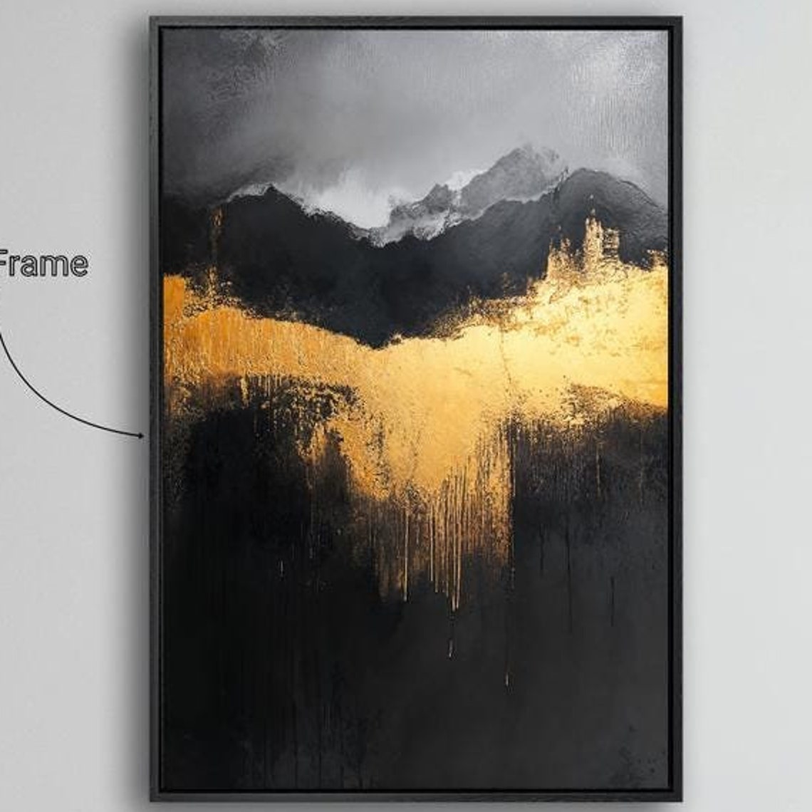Abstract Black Gold Gray Mountain Brushstroke Modern Art Print