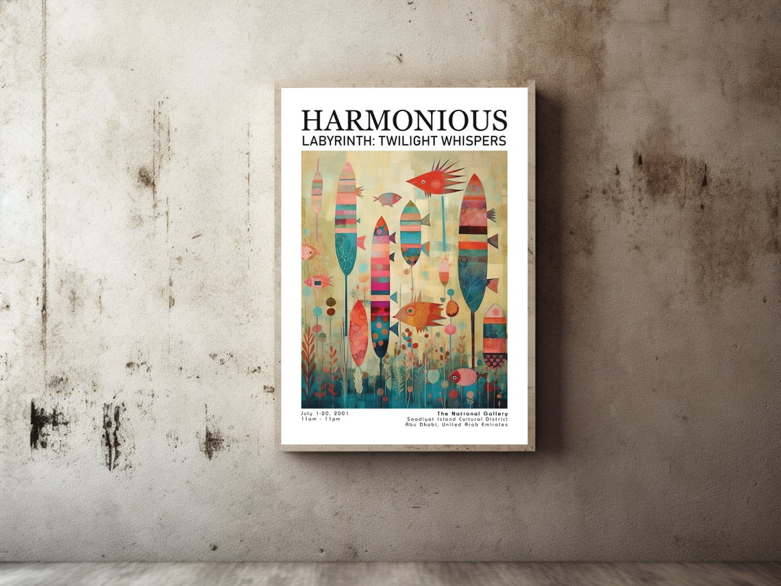 Harmonious Labyrinth Colorful Stylized Fish Ocean Art Poster - Image 2