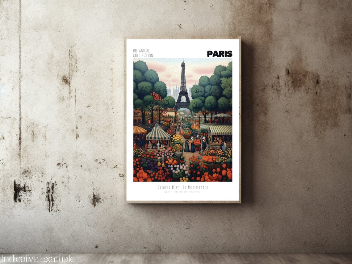 Paris Eiffel Tower Flower Market Botanical Vintage Travel Poster - Image 2