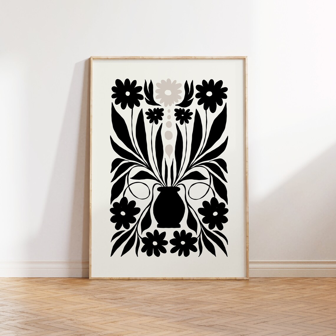 Dark Flowers Abstract Floral Art Print, Black And White