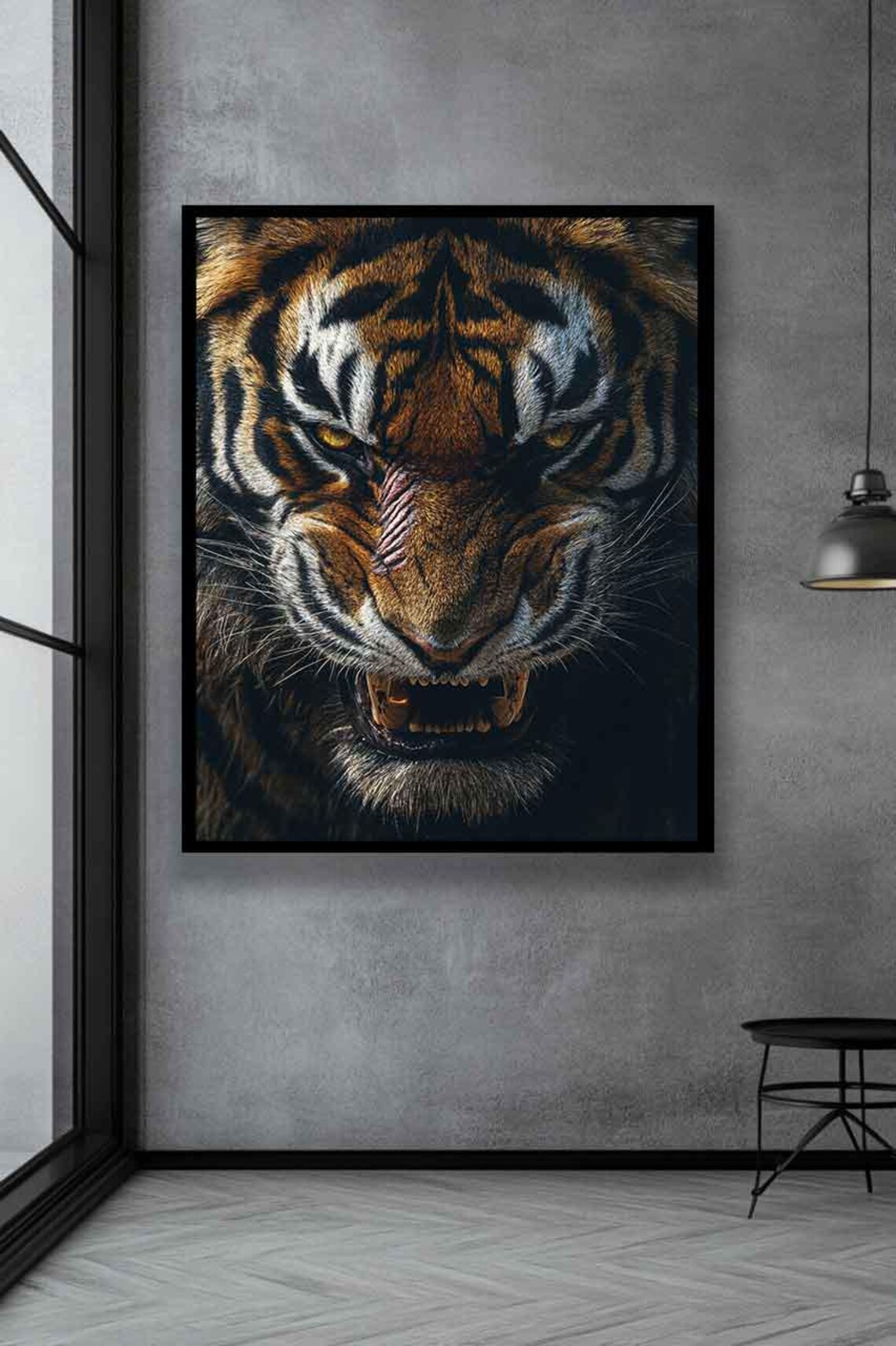 Scarred Fierce Tiger Face Close-Up Dramatic Wildlife Portrait Poster - Image 2