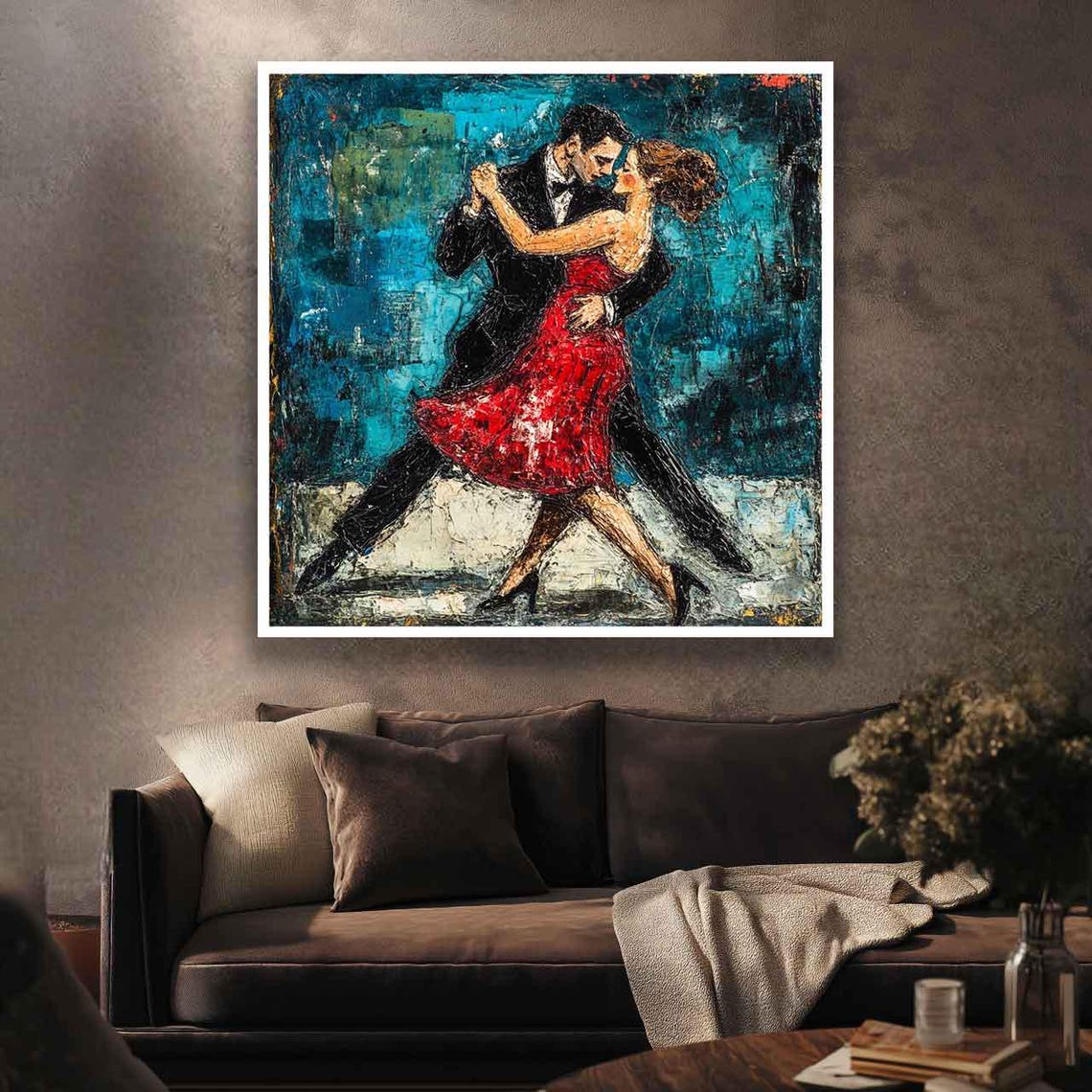 Passionate Tango Dance Art Romantic Couple Painting Red Dress Wall Decor Dance Studio Ballroom Dance Framed Print Unique Gift - Image 3