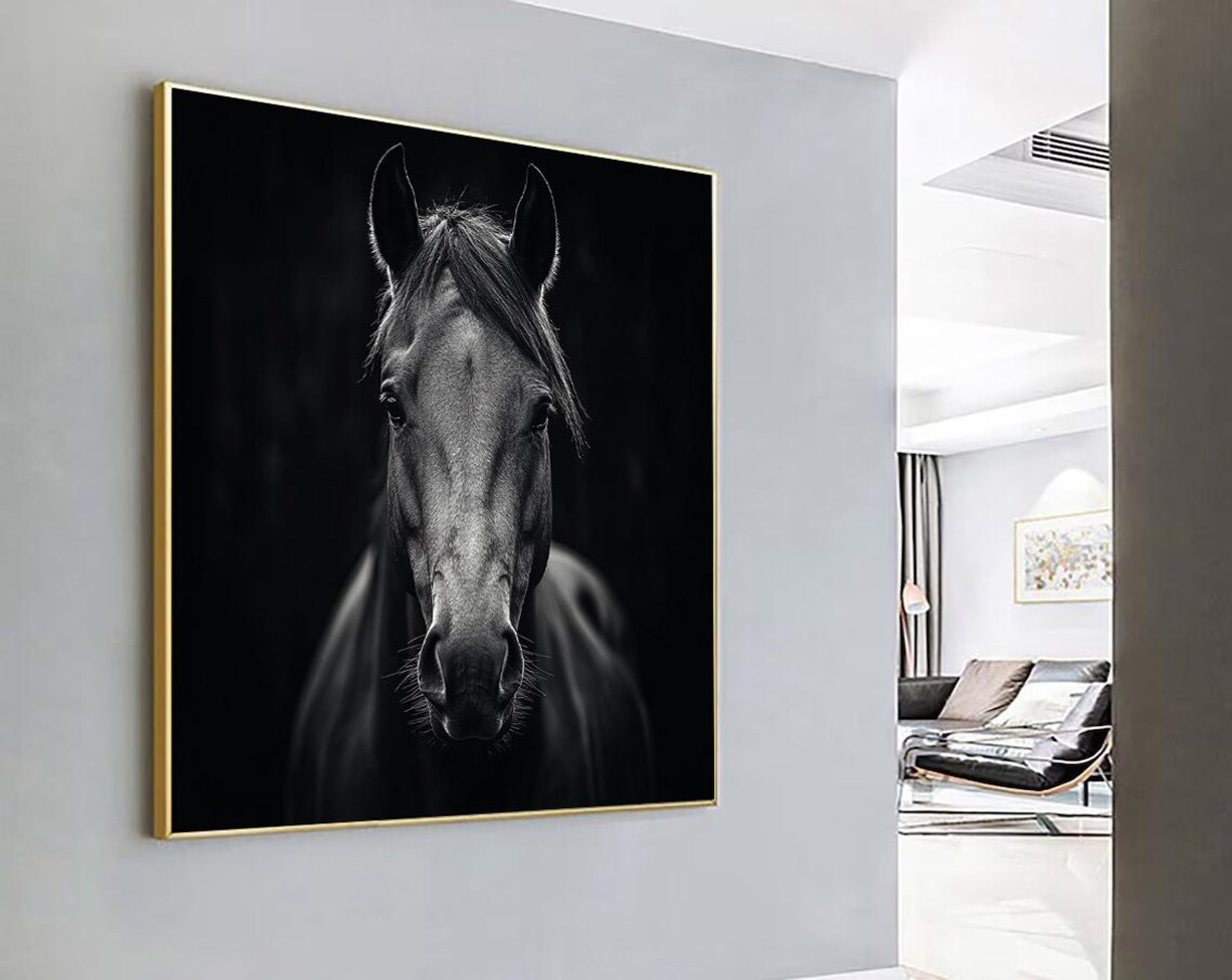 Horse Painting, Black Horse Decor Wall Art Print