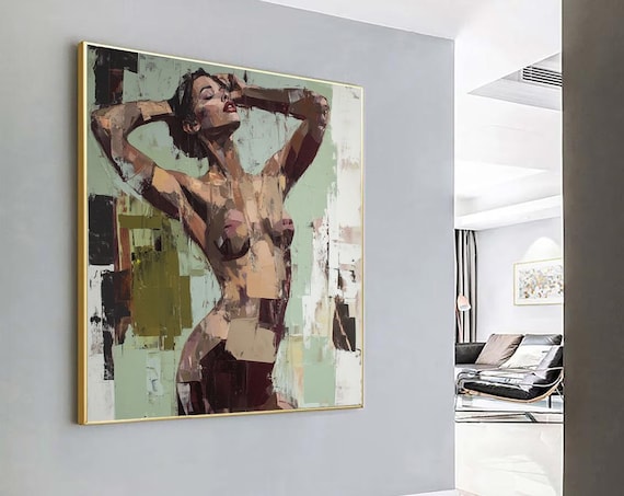 Elegant Nude Woman Figure Palette Knife Oil Painting Wall Poster