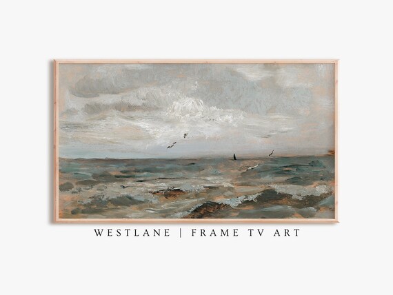 Moody Stormy Ocean Waves Dark Seascape Seagulls Vintage Art Poster
