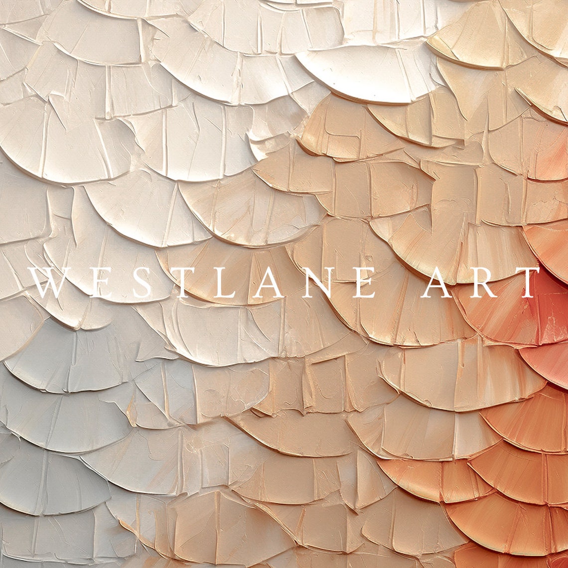 Abstract Impasto Petal Pattern Blue Peach Rust Gradient Wall Art - Image 3