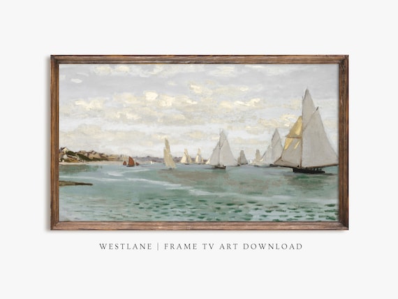 Vintage Lake Painting Sailboat Regatta Impressionist Harbor Art Poster