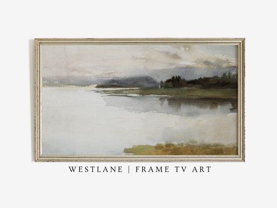 Instant Frame Tv Art Vintage Lake Landscape Painting Muted Antique Watercolor File Tv33