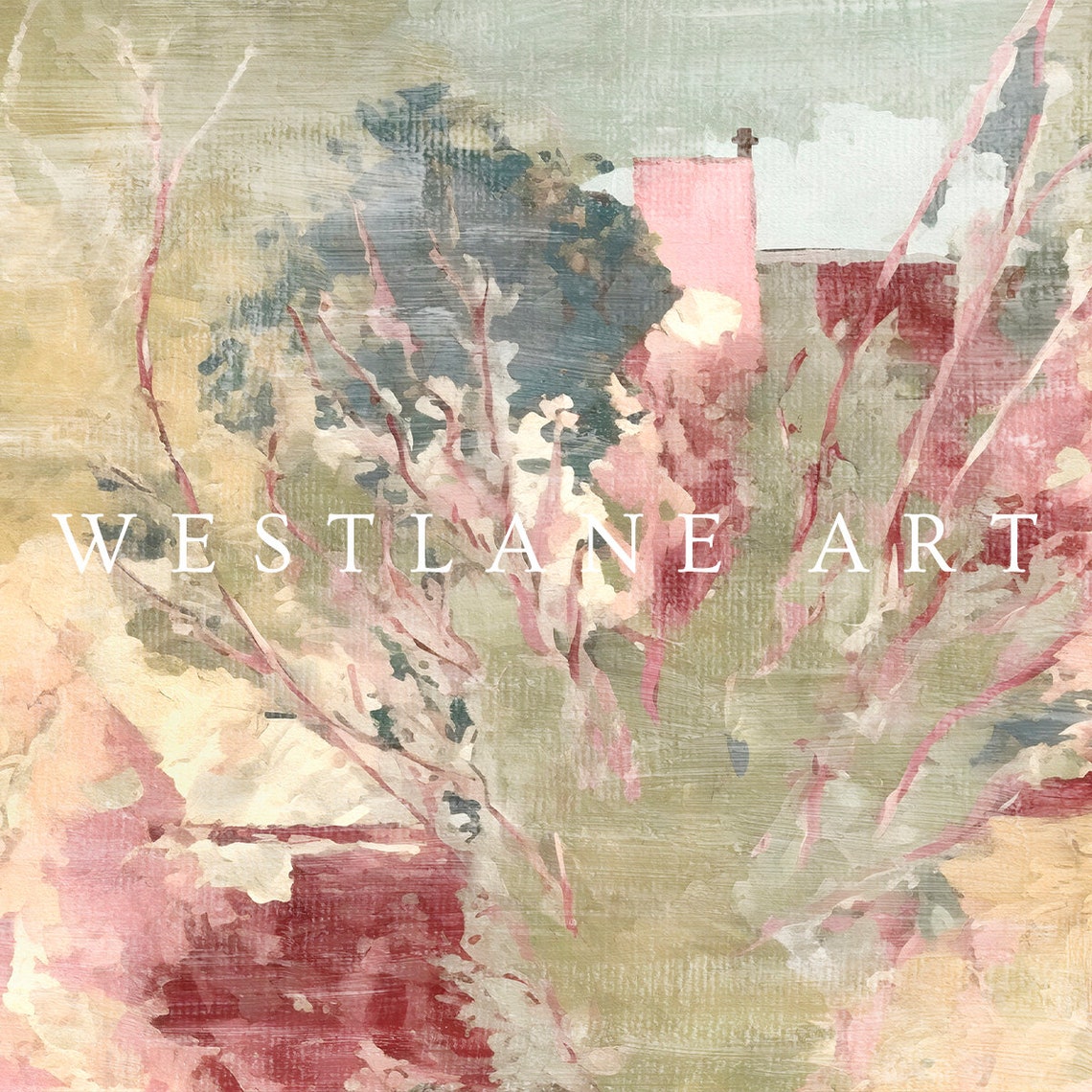 Pastel Abstract Spring Landscape Soft Green Pink Meadow Art Poster - Image 2