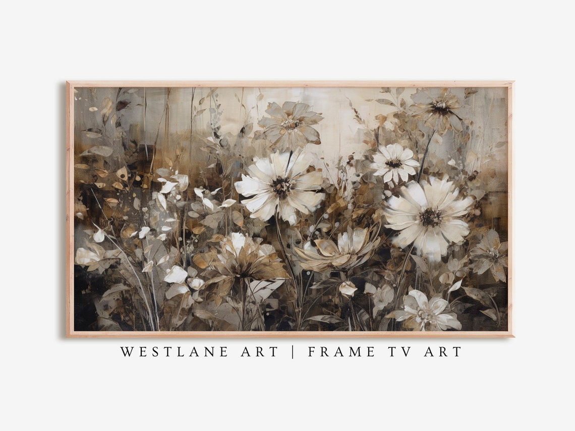 Neutral Wildflower Painting White Cosmos Meadow Floral Art Poster